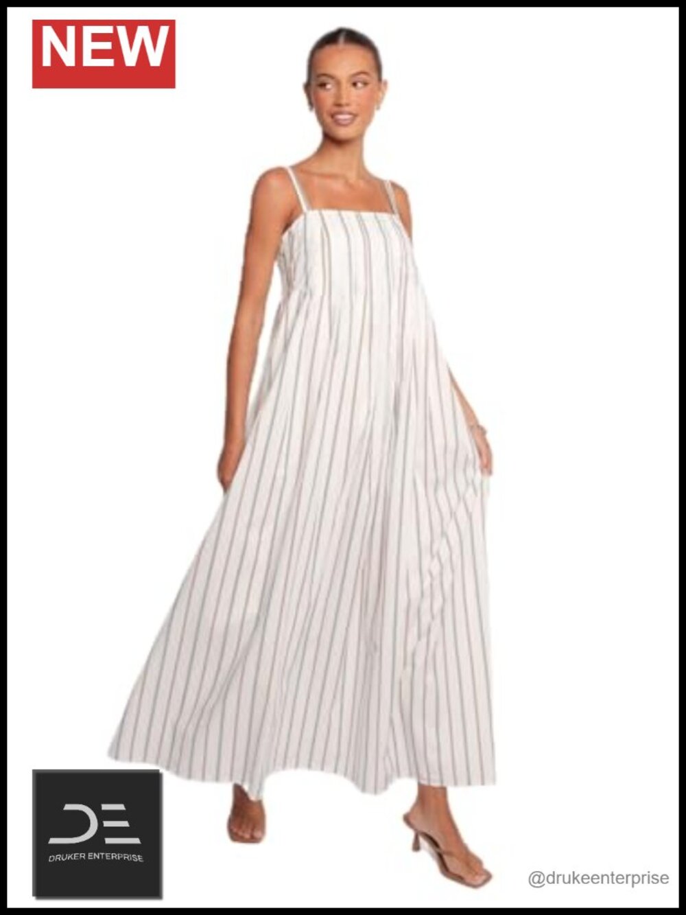 Striped Square Neck Midi Dress